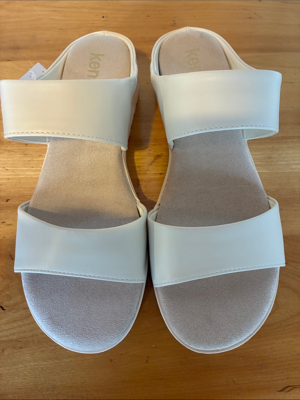 Kensie Beige Double-Strap Slide Sandals